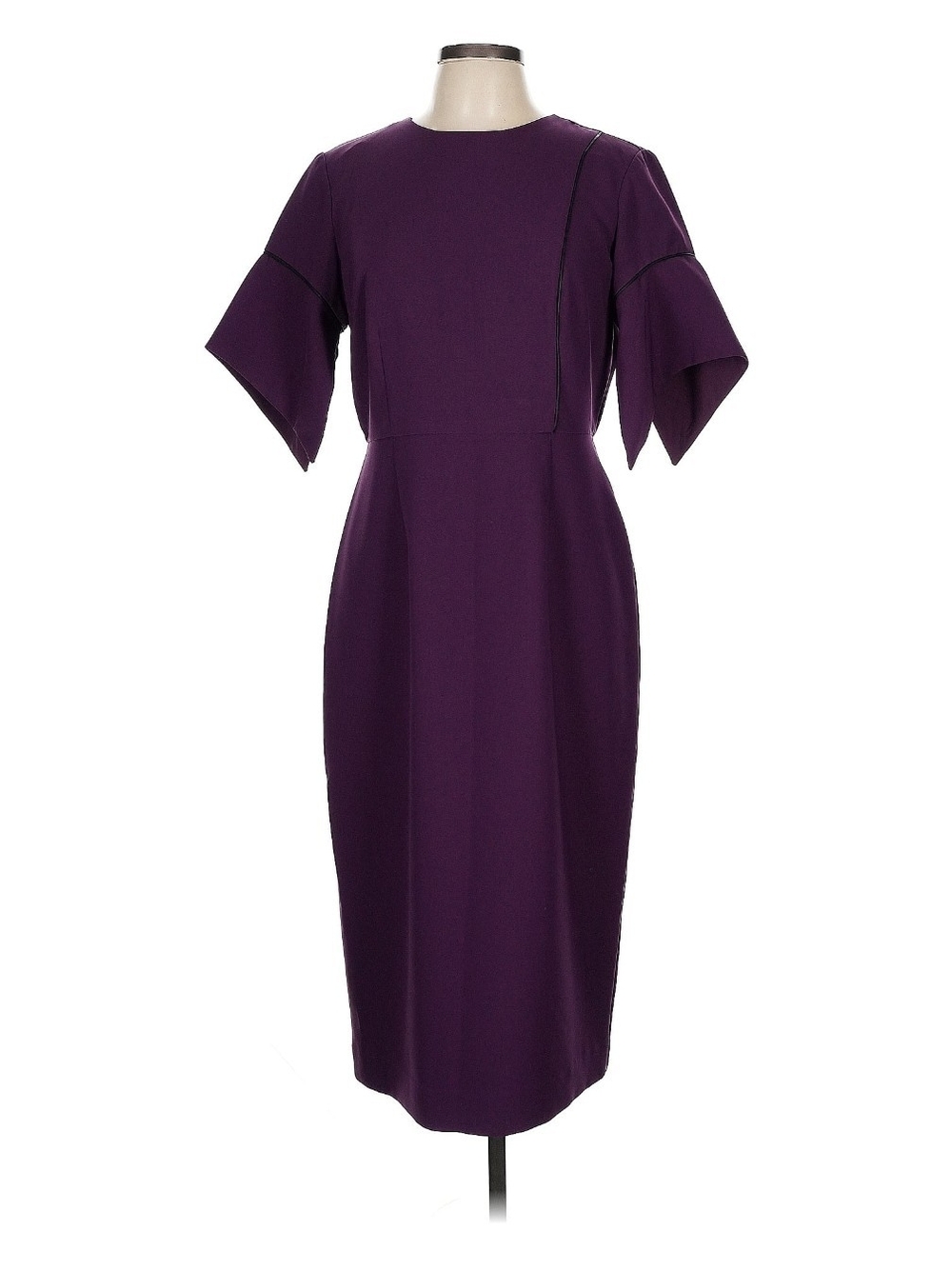 Tahari Deep Purple Midi Dress with Layered Short Sleeves